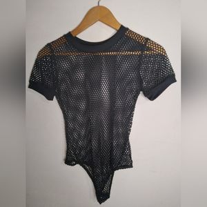 RUE 21 Hollow Out Bodysuit Black Short Sleeve Top Size Medium